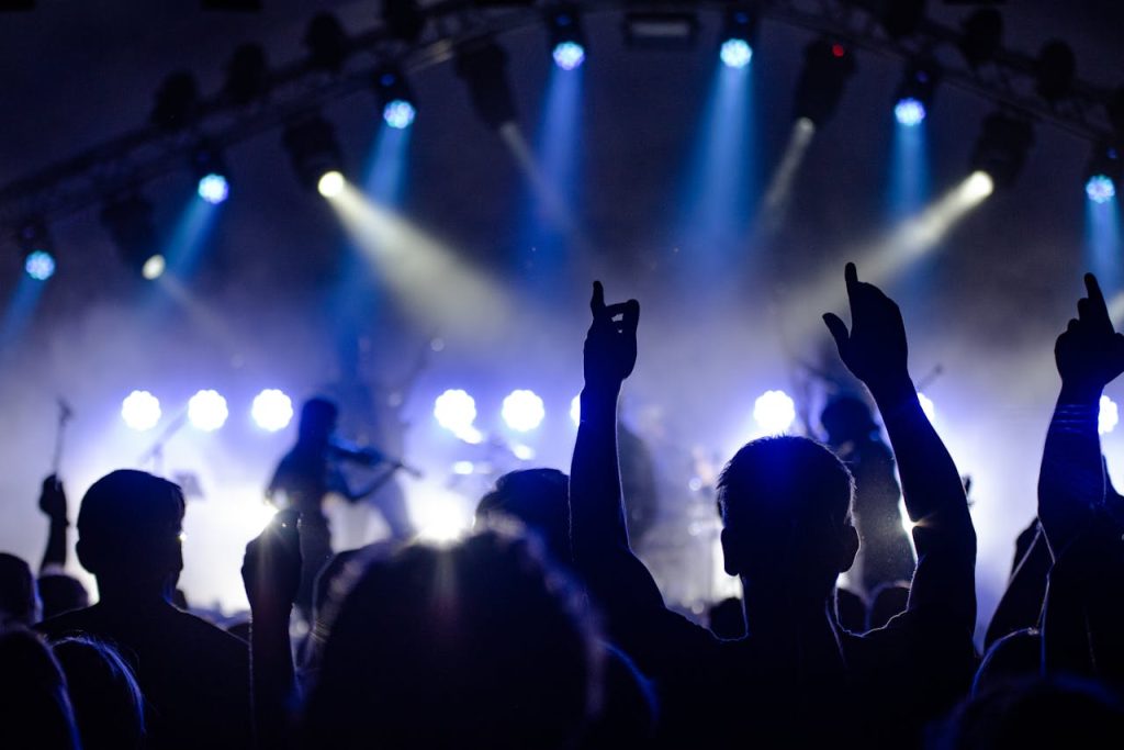 photo-of-people-watching-a-concert-2747449 Silhouetted audience enjoying a live band performance with dramatic lighting at night.
